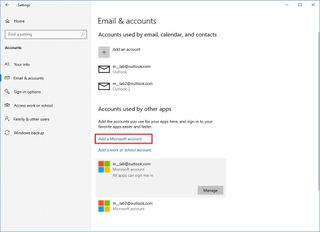 Add accounts used by other apps on Windows 10