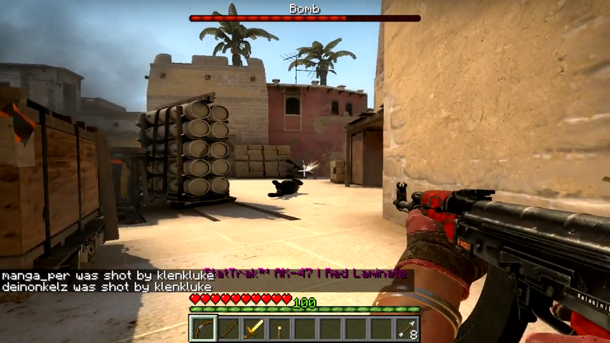 Counter-Strike edited to look like it&#039;s being played with the Minecraft HUD.