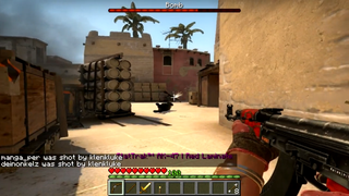 Counter-Strike edited to look like it's being played with the Minecraft HUD.
