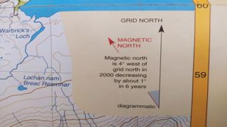 Magnetic declination key on a map