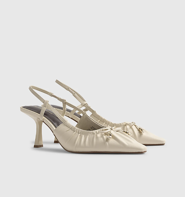 River Island, Cream Wide Fit Ruched Bow Court Heels