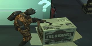 Solid Snake hiding in a box in Metal Gear Solid 2: Sons of Liberty