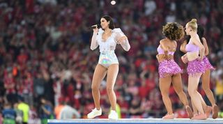 Dua Lipa performing ahead of the 2018 Champions League final between Real Madrid and Liverpool.