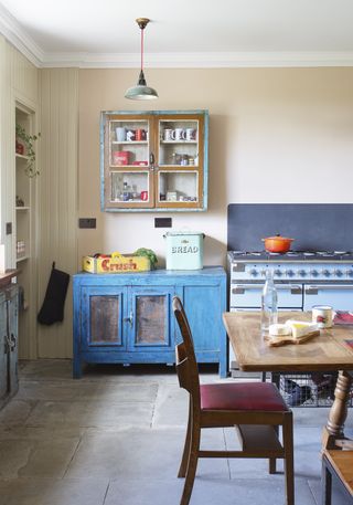 coloured units in a vintage inspired kitchen