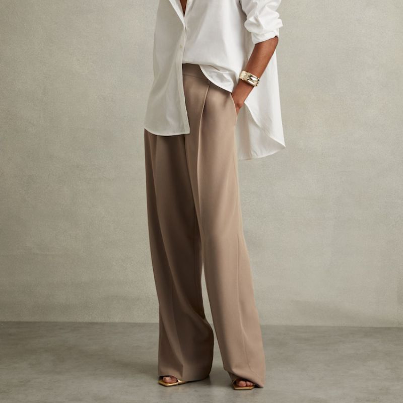 Reiss , Elasticated-Waist Wide-Leg Twill Trousers