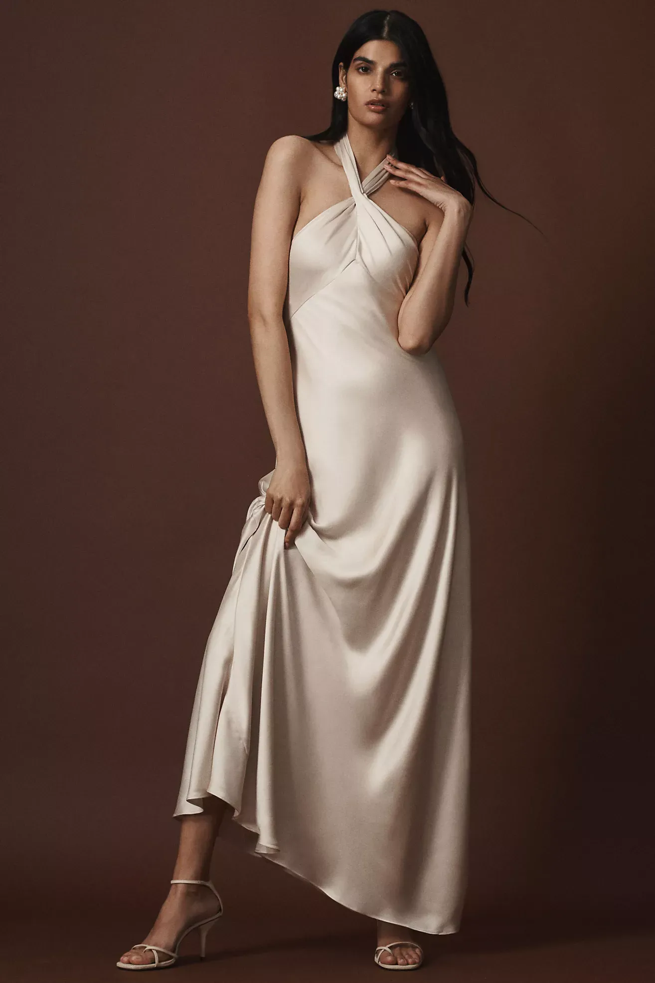 Bhldn Selma Halter-Neck Satin Maxi Dress