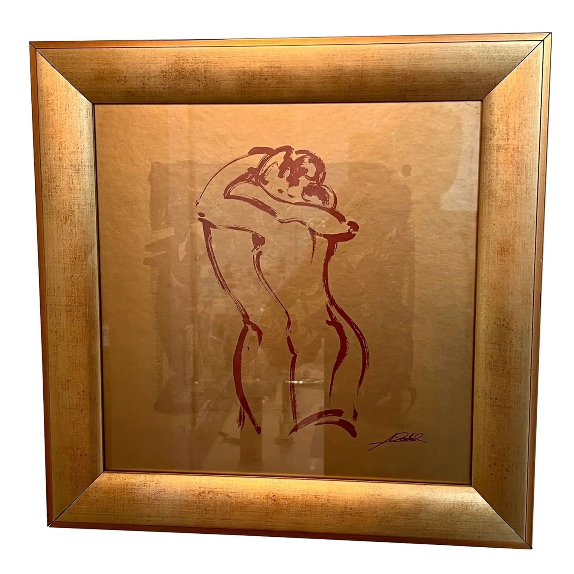 Embracing Couple Gold Tone Framed Art Print