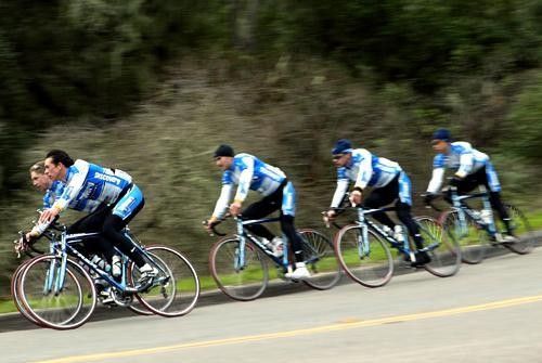 Belgian rider Leif Hoste leads the group on Thursday's ride.
