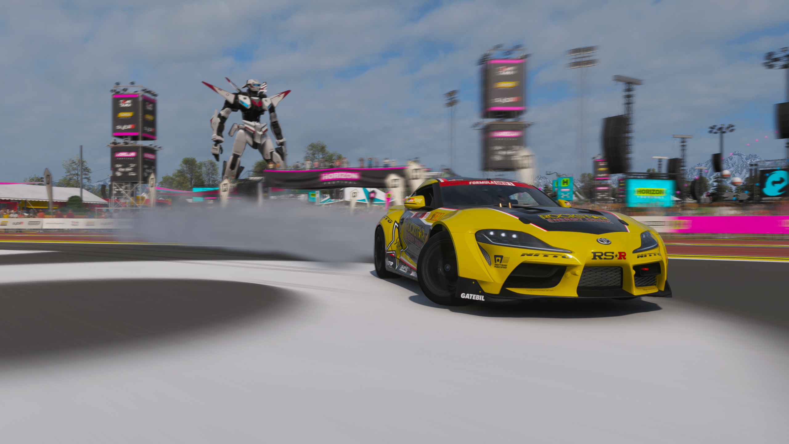 Forza Horizon 6 best cars: The 2020 Formula Drift #151 Toyota GR Supra drifting around the Horizon Festival.