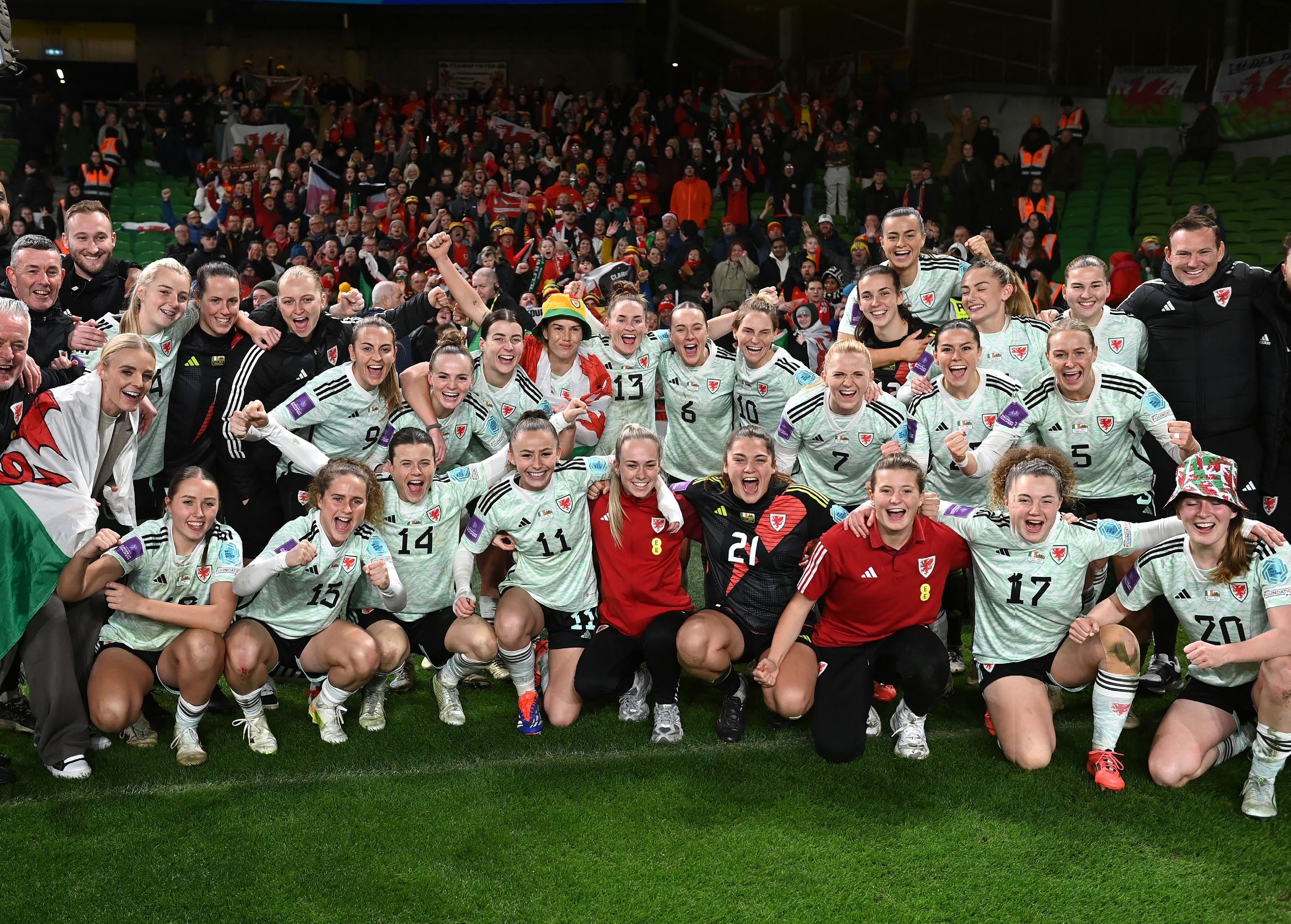 The Welsh women's football team celebrates their historic qualification for Euro 2025, marking their first tournament appearance after 15 attempts.
