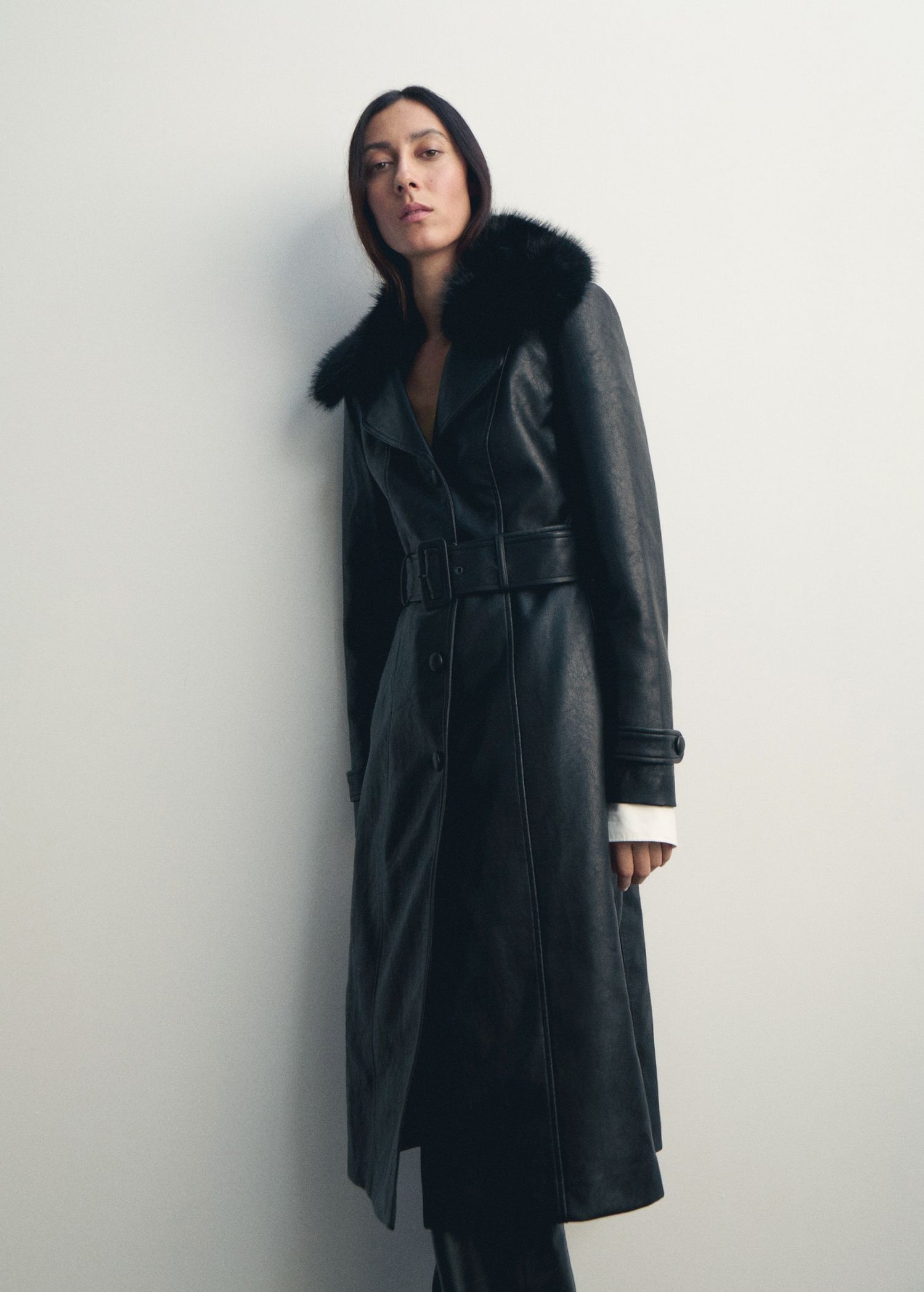 Faux-Leather Coat With Fur Collar - Women | Mango Usa
