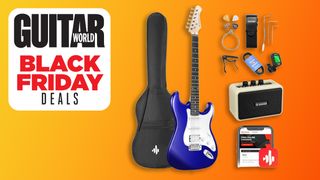 Donner guitar starter kit against an orange background