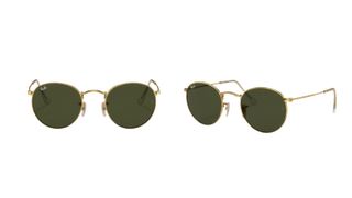 2 images of circular Ray Ban sunglasses with green lenses