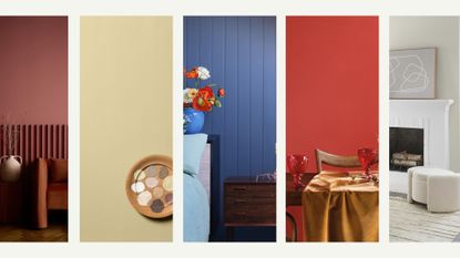 moodboard showing the interior paint color trends 2023 from leading paint brands
