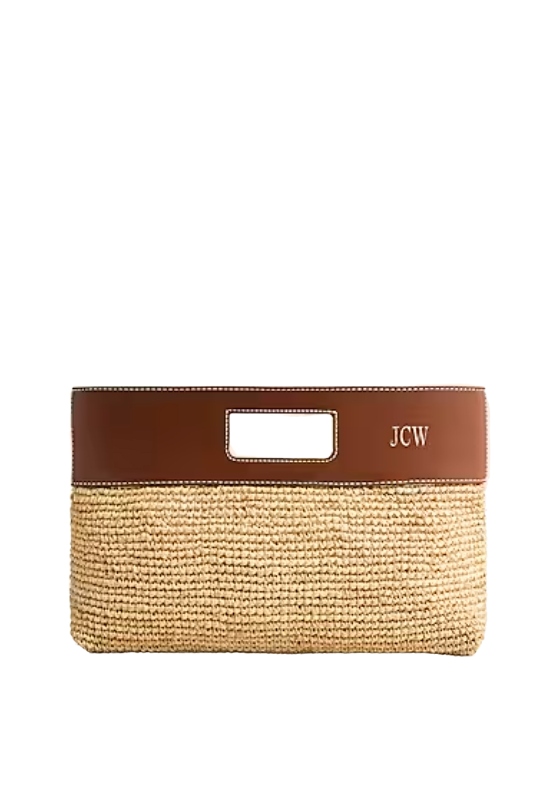 J.Crew, Handknotted Raffia Rectangular Clutch With Leather Handles