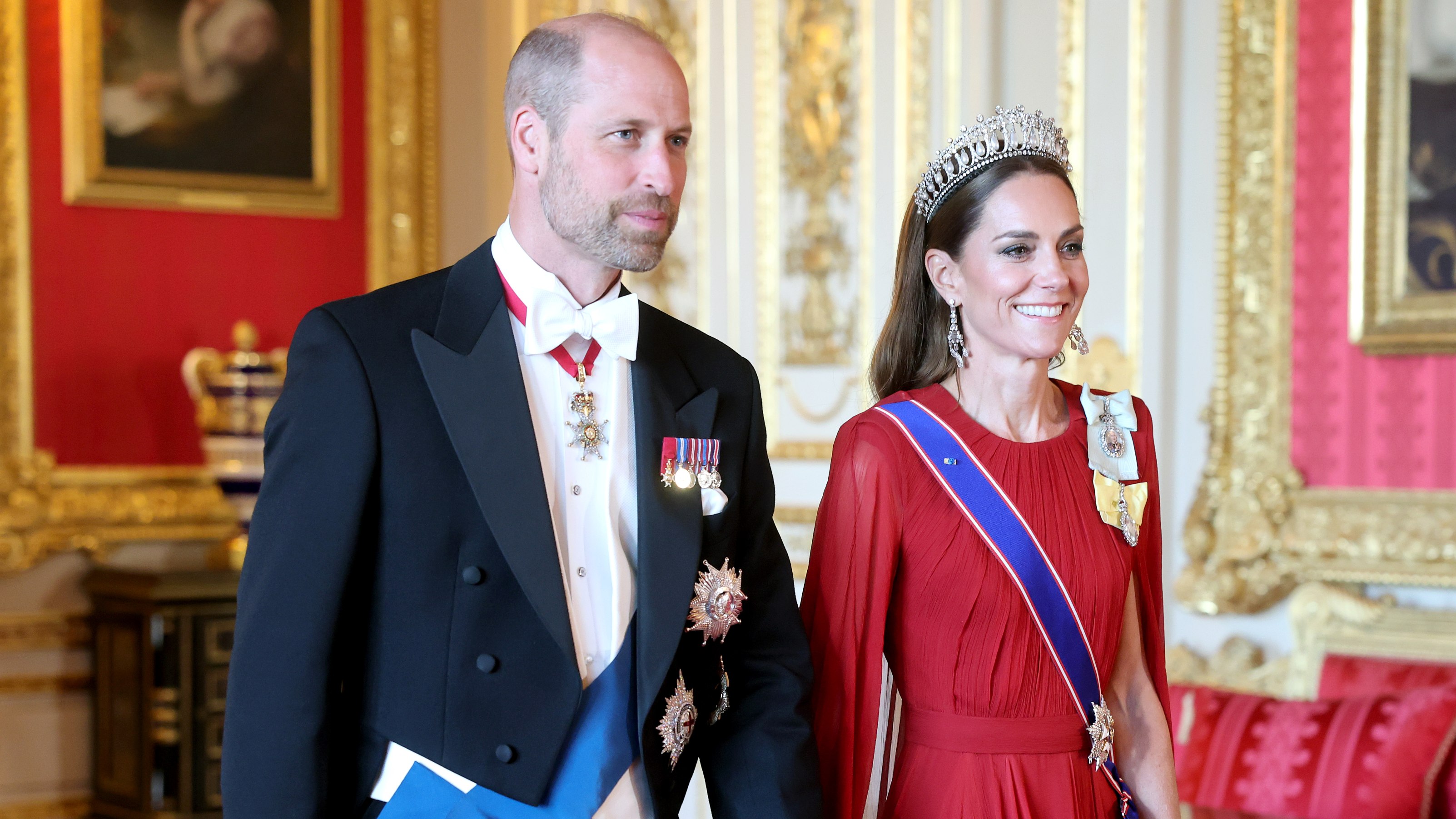 Prince William, Prince of Wales and Catherine, Princess of Wales attend the State Banquet at Windsor Castle on July 08, 2025