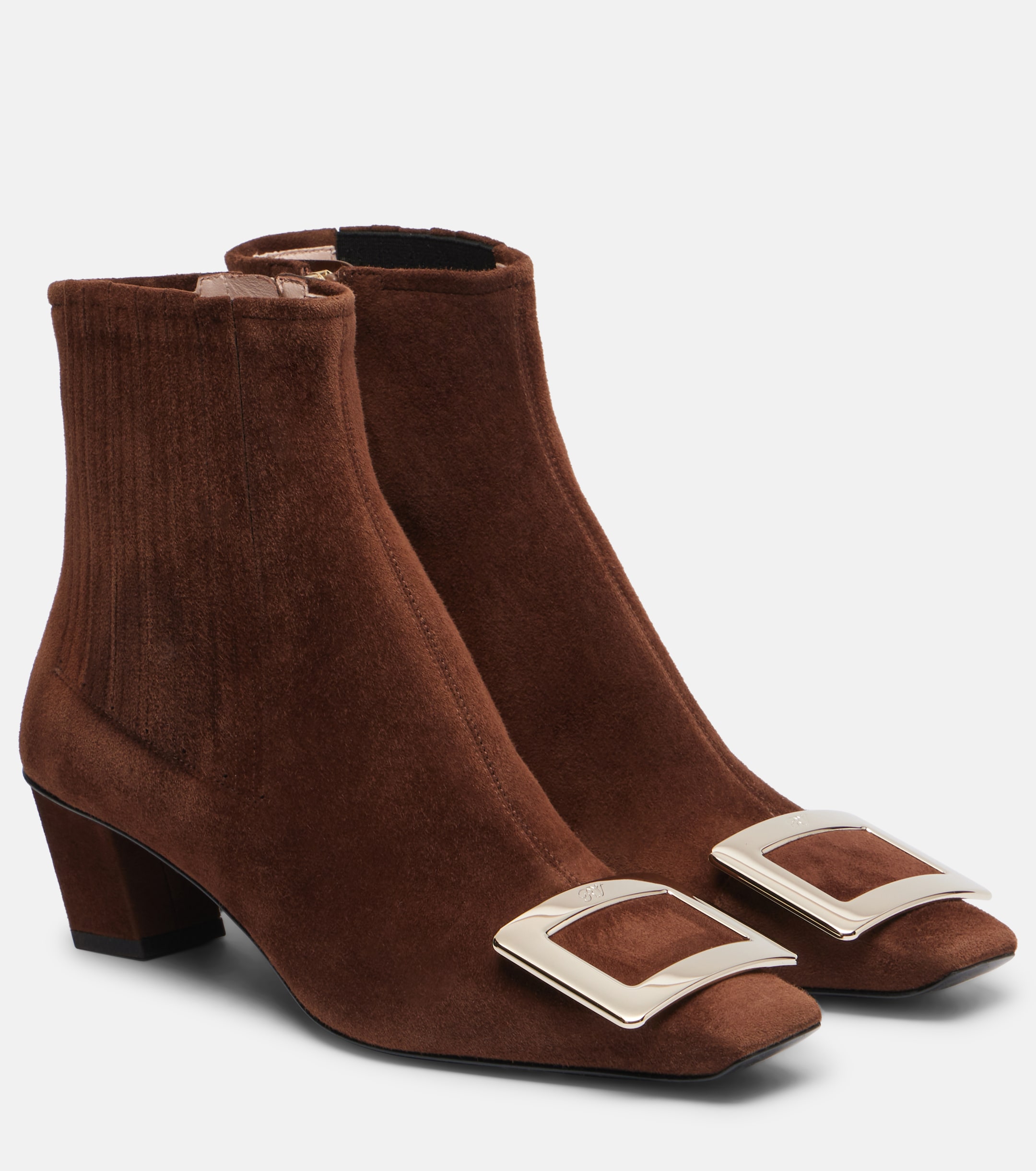 roger vivier brown suede ankle boots with buckle