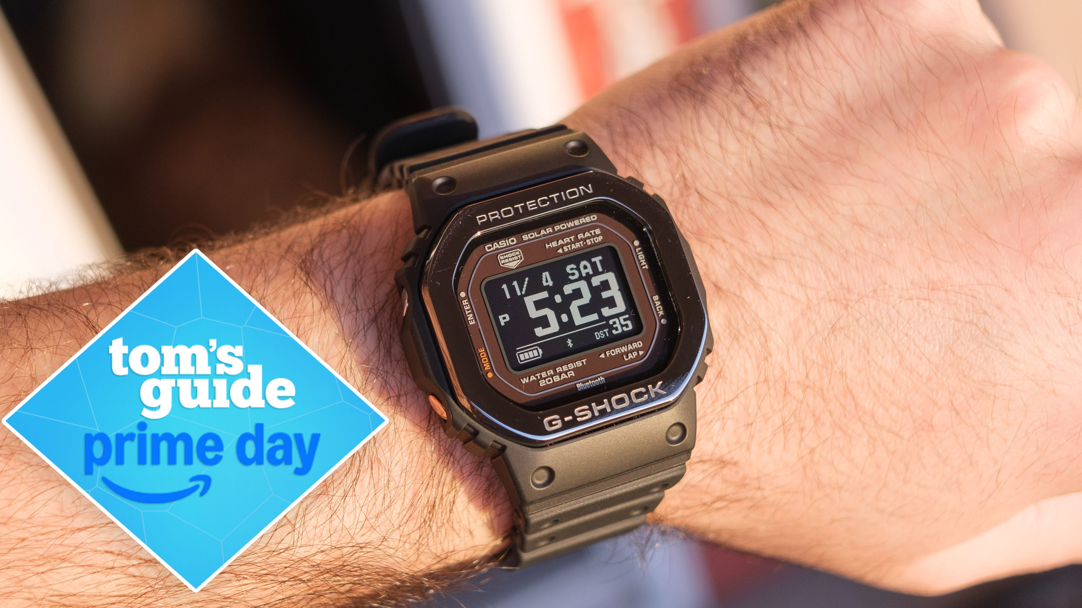 Casio G-Shock Move DW5600 with a Tom&#039;s Guide Prime Day badge attached