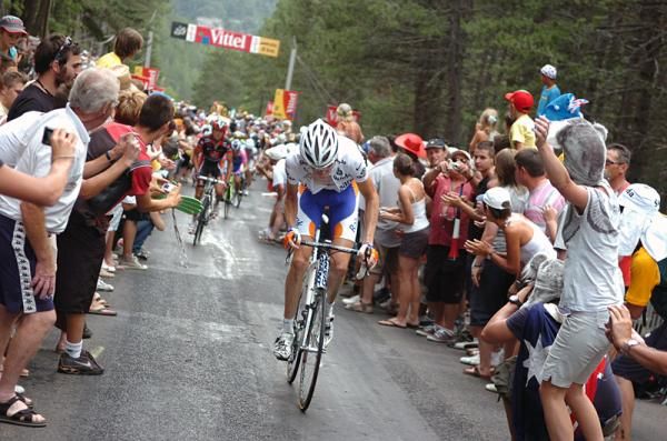 Robert Gesink (Rababank) wears the young rider's white jersey since classification leader Andy Schleck is in yellow.