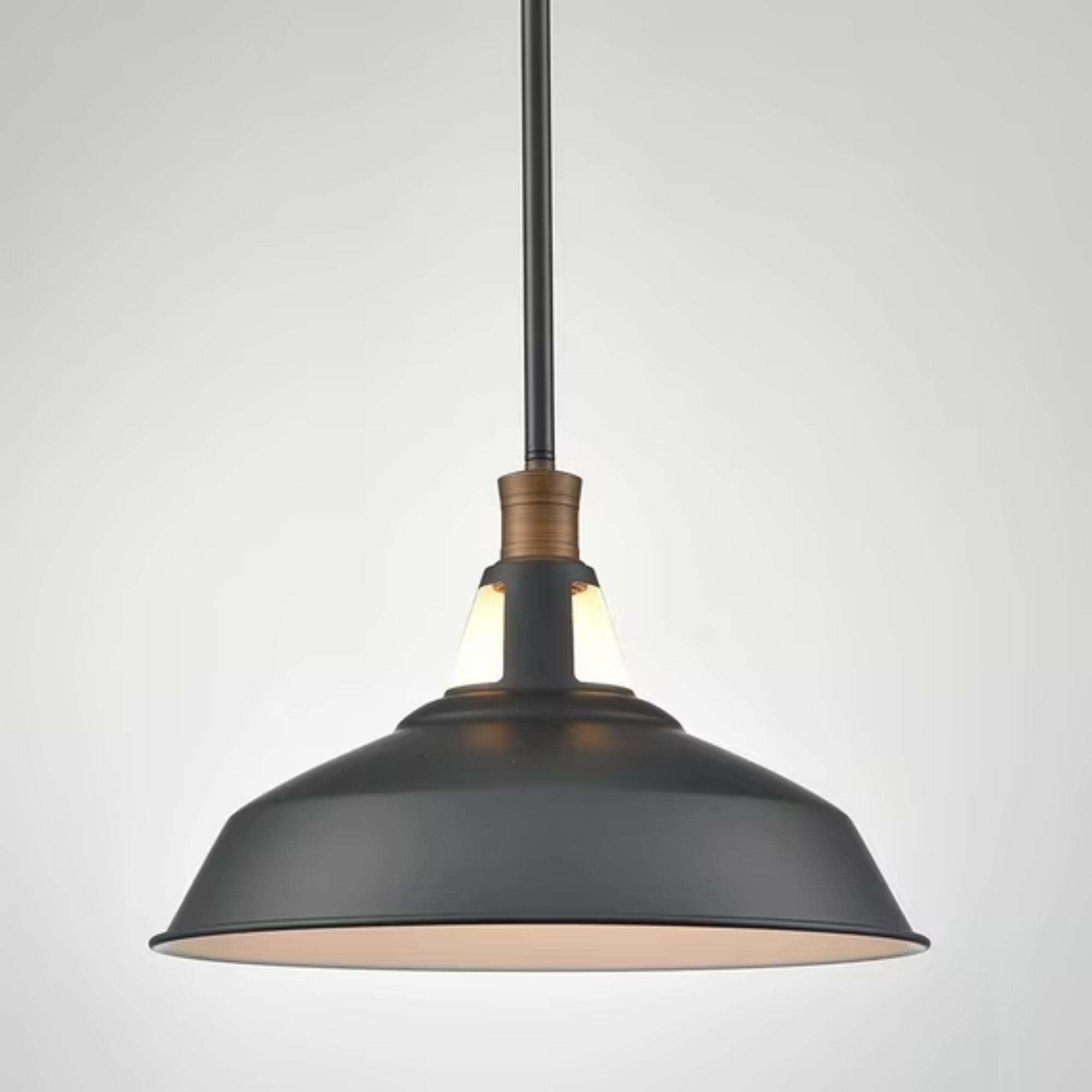 Industrial Matte Black Pendant Light Rod Hun Adjustable Height