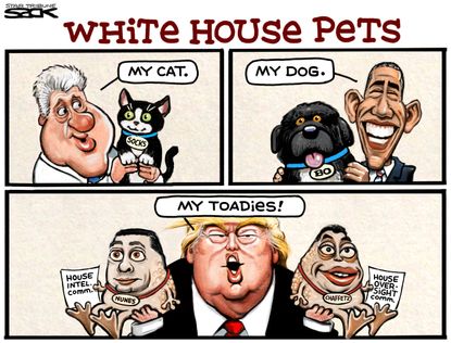 Political Cartoon U.S. Trump Obama Clinton Pets Nunes Chaffetz