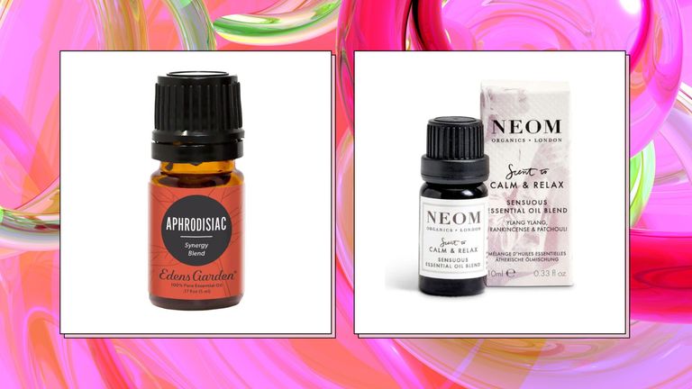essential oils for sex drive on a pink background