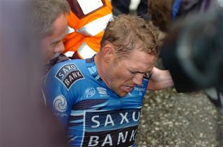 Jonathan Cantwell (Team Saxo Bank) was involved in a nasty crash