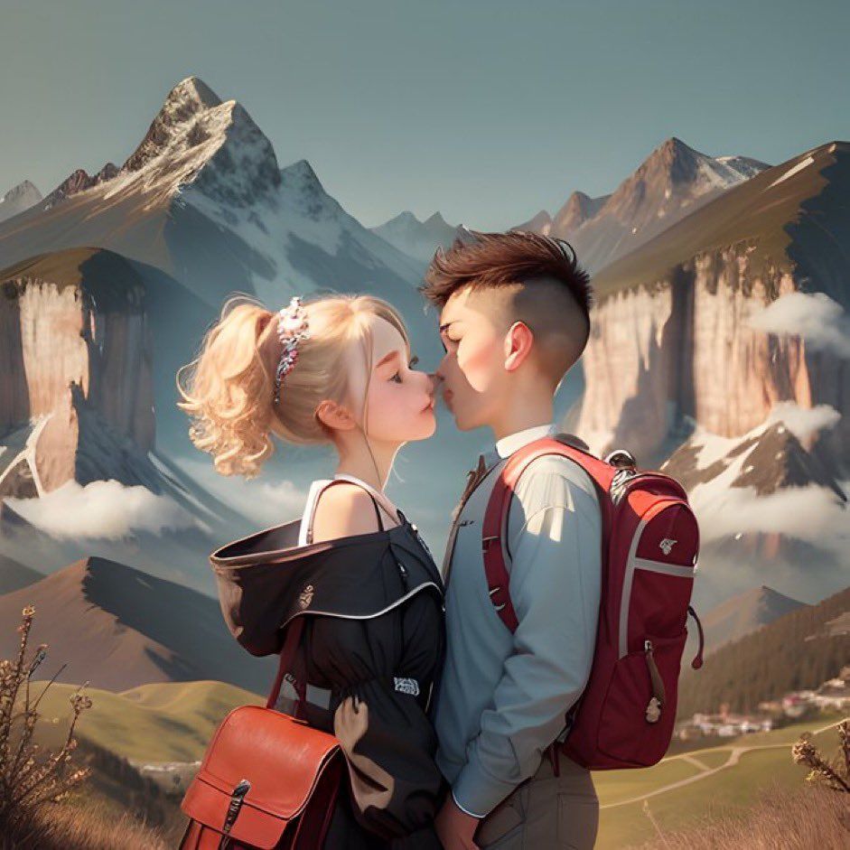 AI generated art using Stable Diffusion showing two people close to kissing, hiding the word love.