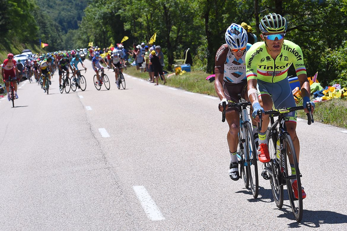 Rafal Majka (Tinkoff) on the attack with Alexis Vuillermoz (AG2R)
