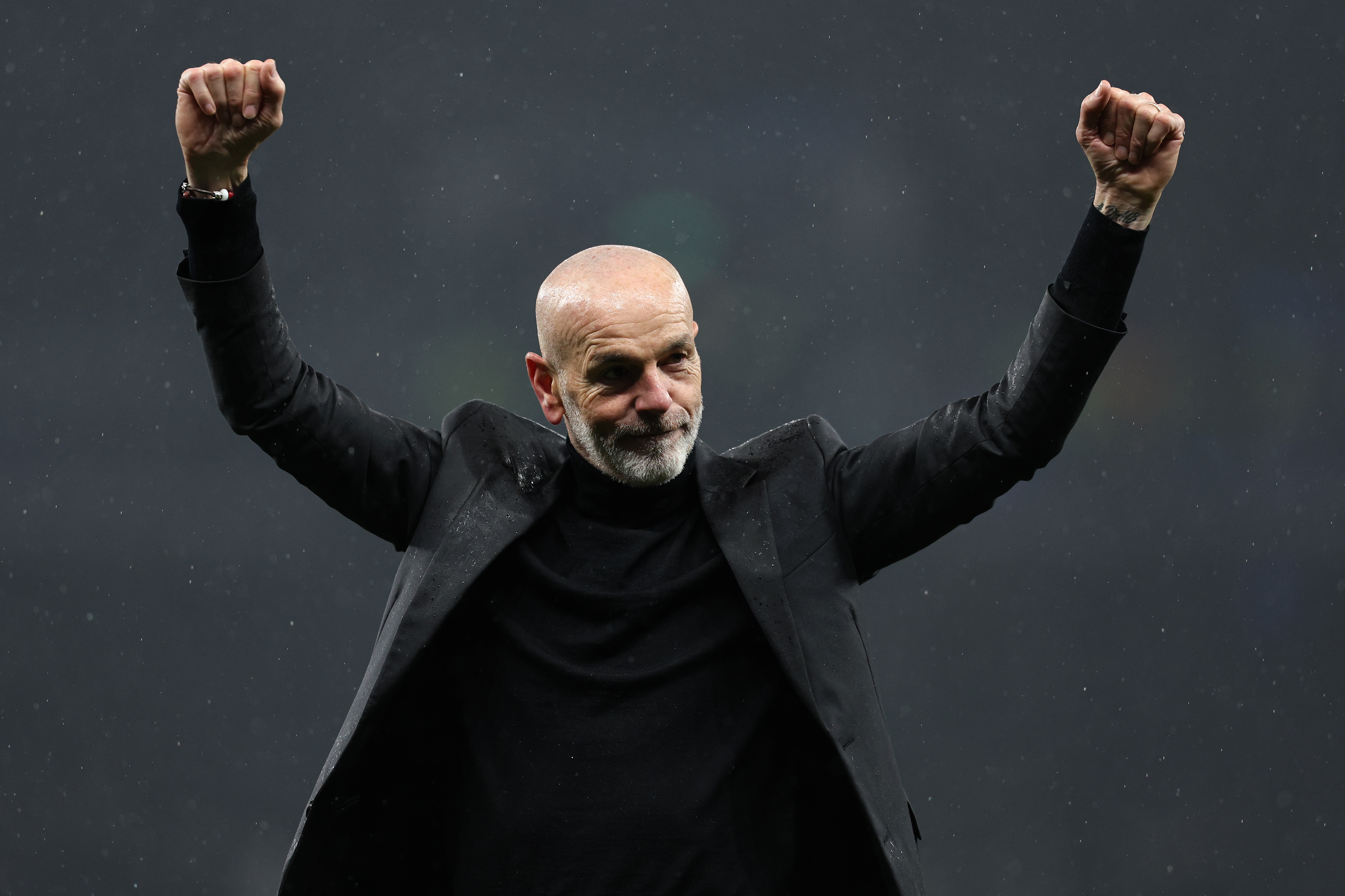 Stefano Pioli celebrates victory for AC Milan over Tottenham in the Champions League in March 2023.