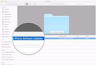 Delete iPhone software update file showing how to open the iPhone Software Updates folder and drag the update file to the Trash