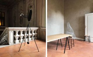 Minimalistic furniture and objects standing in a room