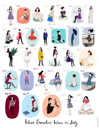 Pidgeon's Pinterest board ‘What Emmeline Wore in July’ features an illustration for her daily outfit for the entire month of July