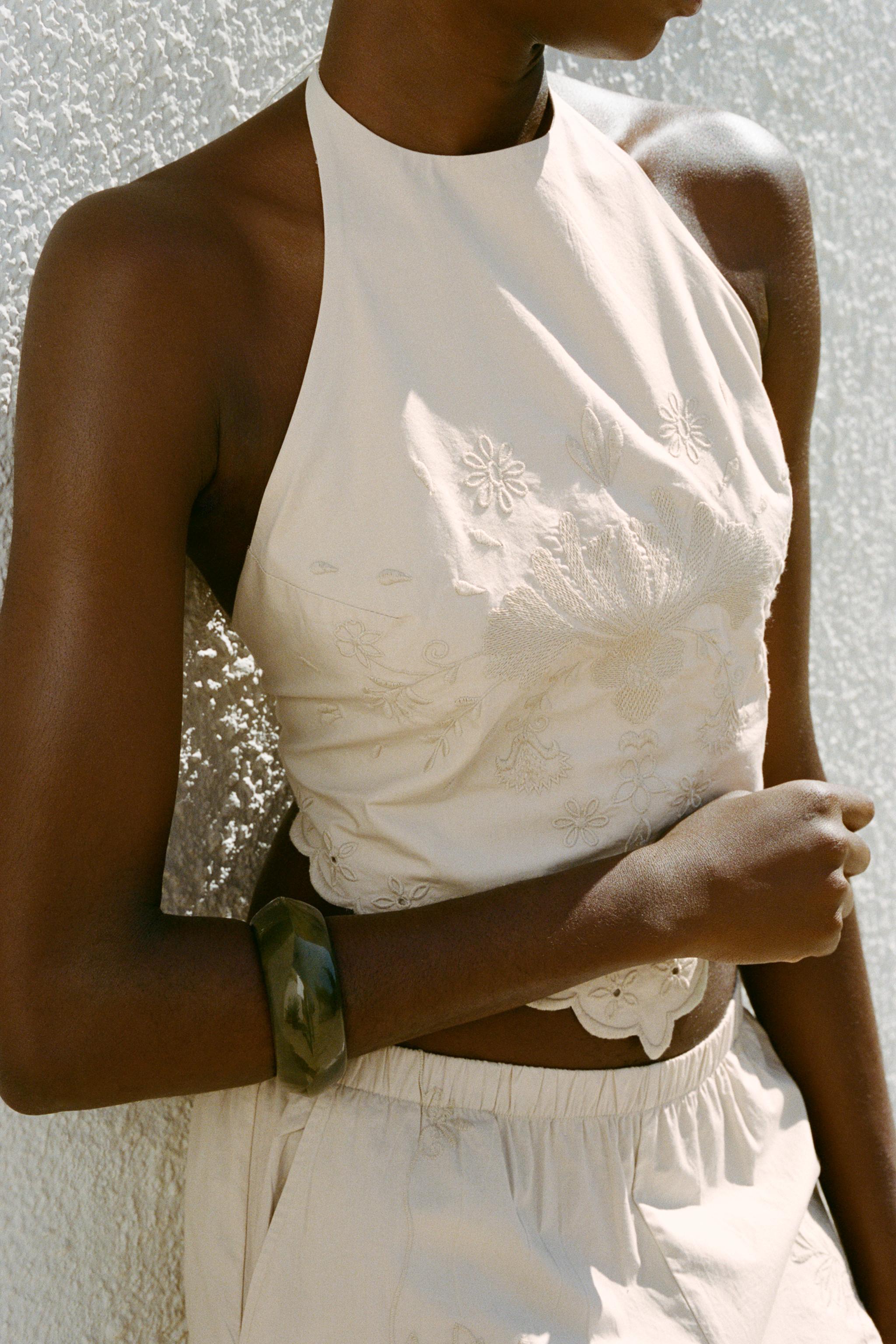 Embroidered poplin top