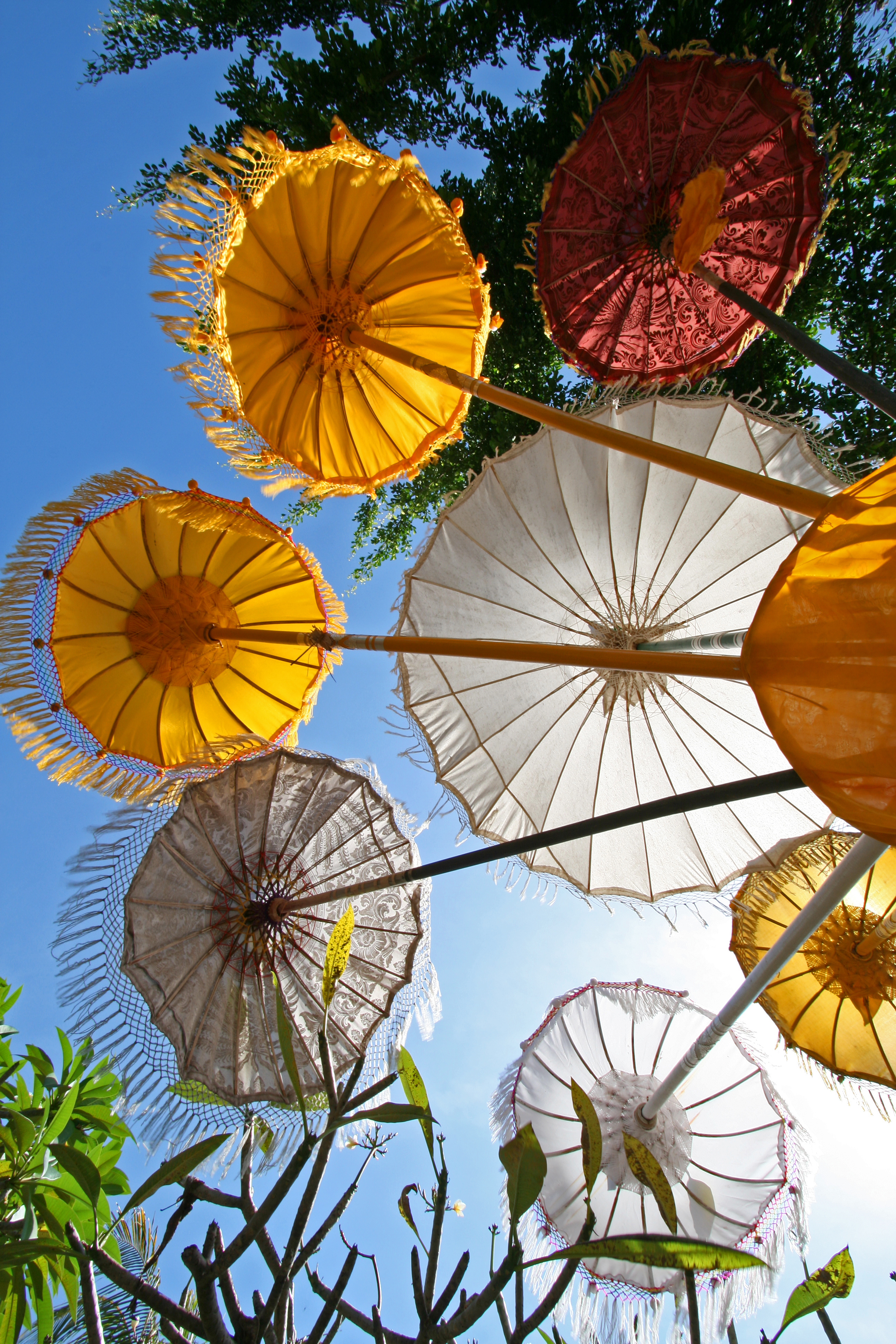 Traditional Bali umbrellas on display during the Mas odalan
