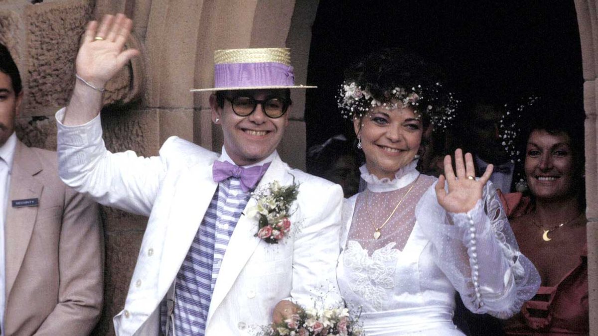 Elton John and Renate Blauel on their wedding day