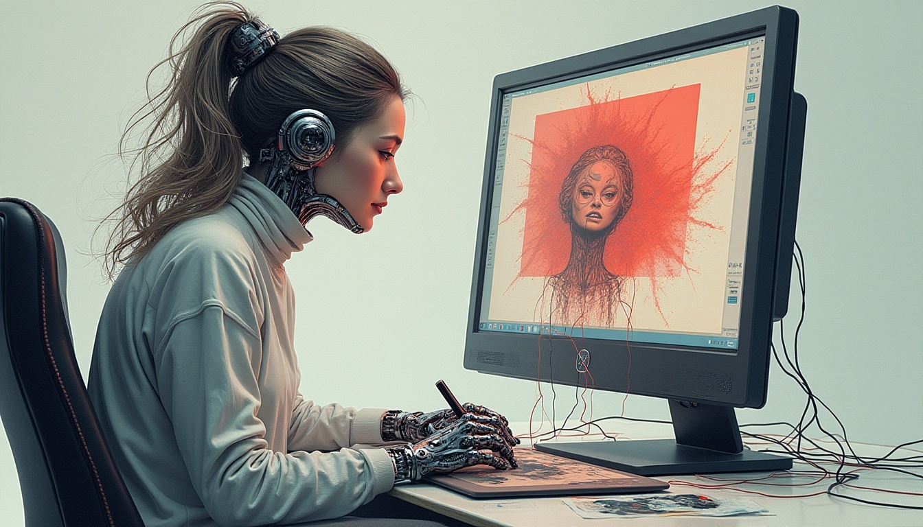Graphic designer turning into robot