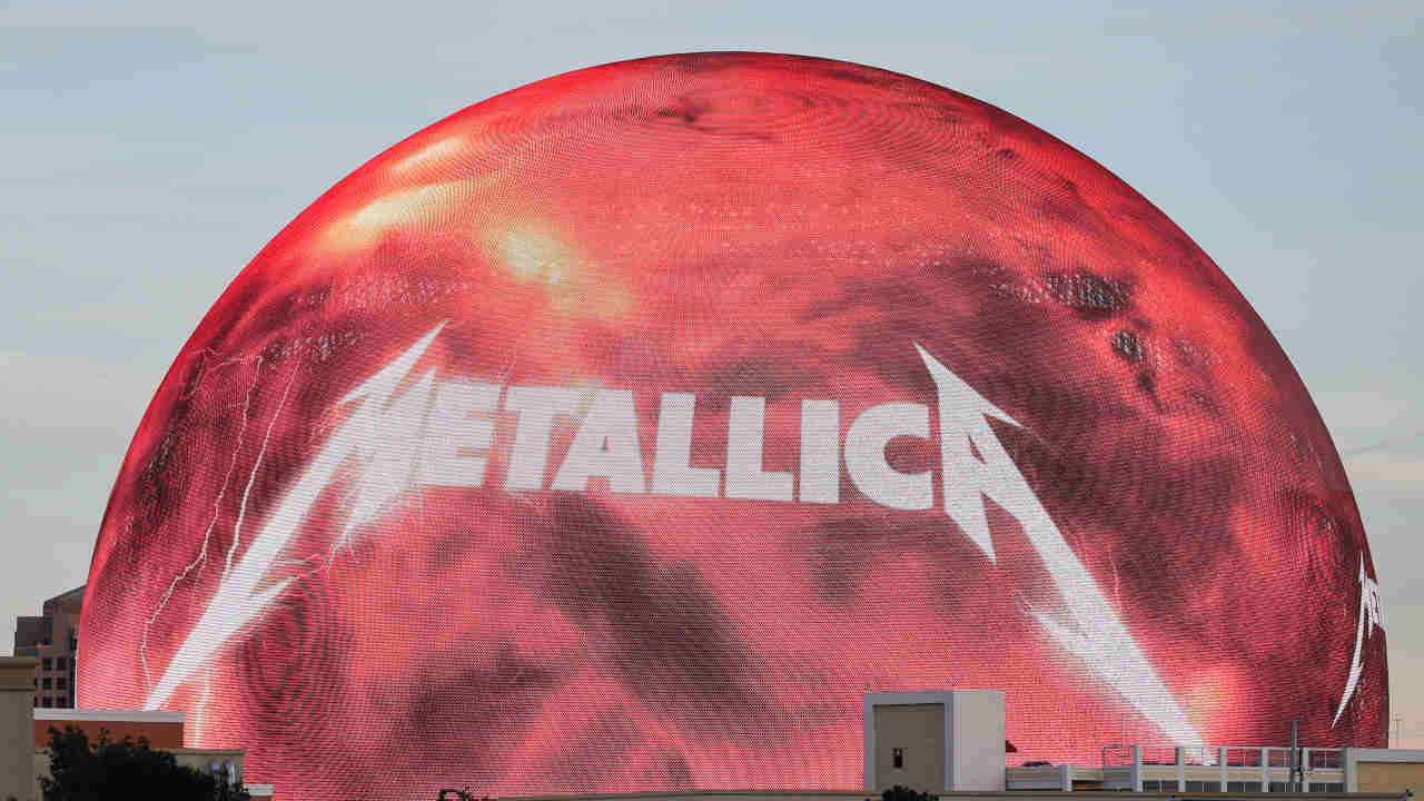 Metallica&rsquo;s band logo projected onto the Las Vegas sphere
