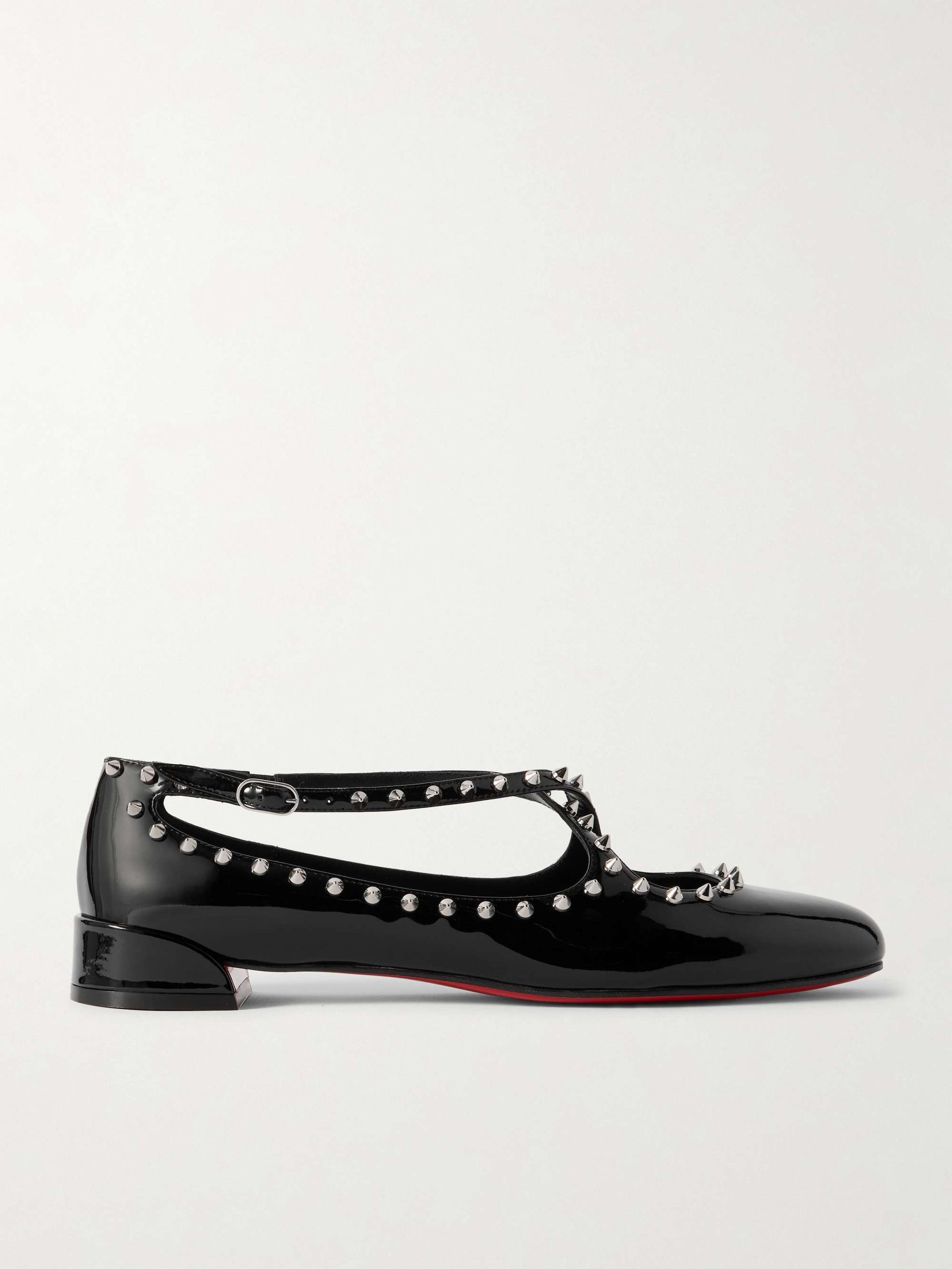 Pilouta Jane Spike Studded Patent-Leather Ballet Flats