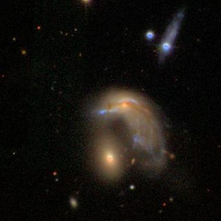 Volunteers with the online Galaxy Zoo project spotted a galaxy that looks like a penguin.