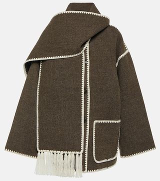 Embroidered Wool-Blend Scarf Jacket