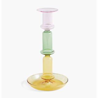 glass candlestick with stacked design in different pastel shades