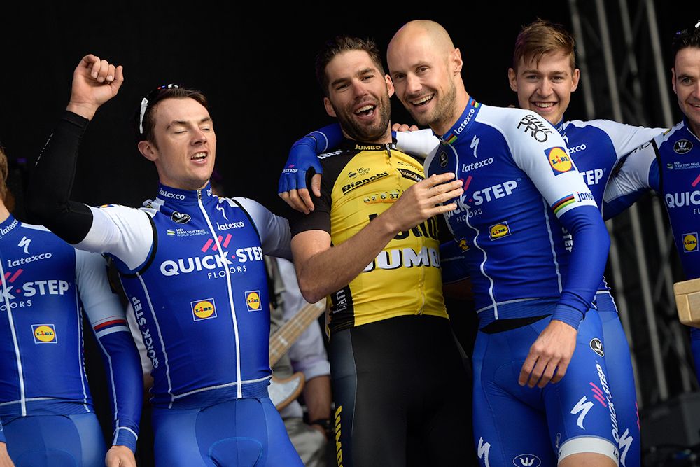 Tom Boonen with Yves Lampaert and Maarten Wynants