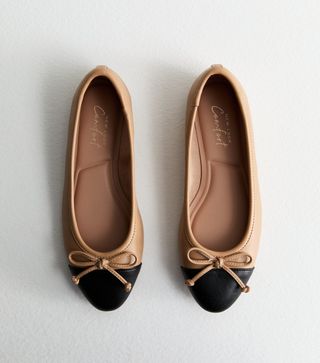 New Look, Camel Brown Contrast Toe Cap Ballerina Pumps