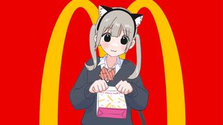An image from a McDonald's anime advert in front of the McDonald's logo