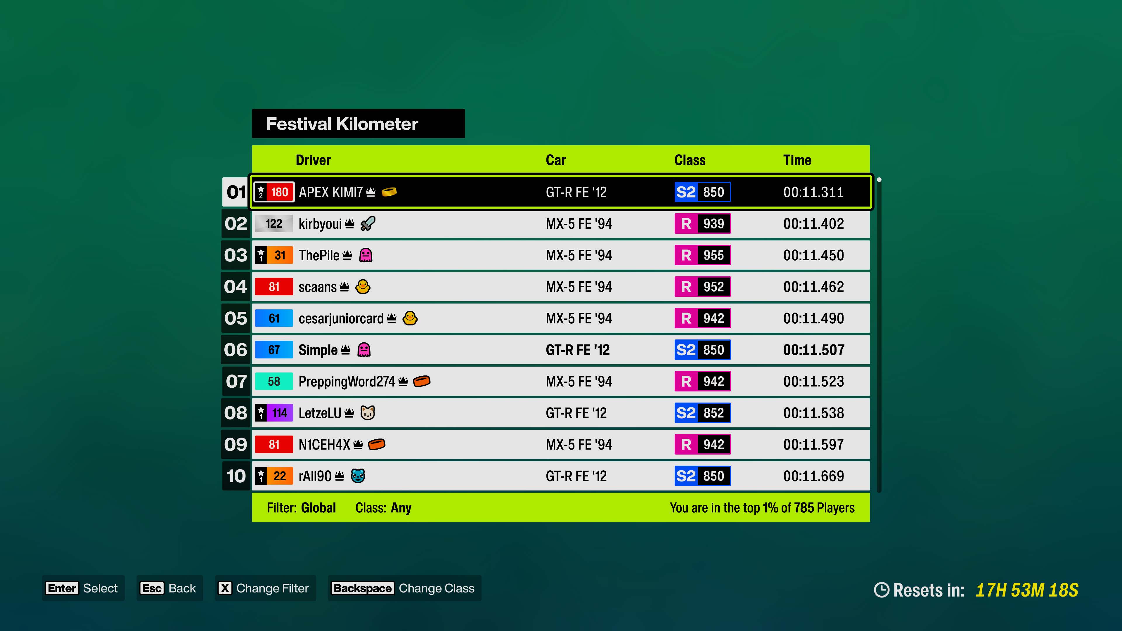 Forza Horizon 6 screenshot of leaderboards