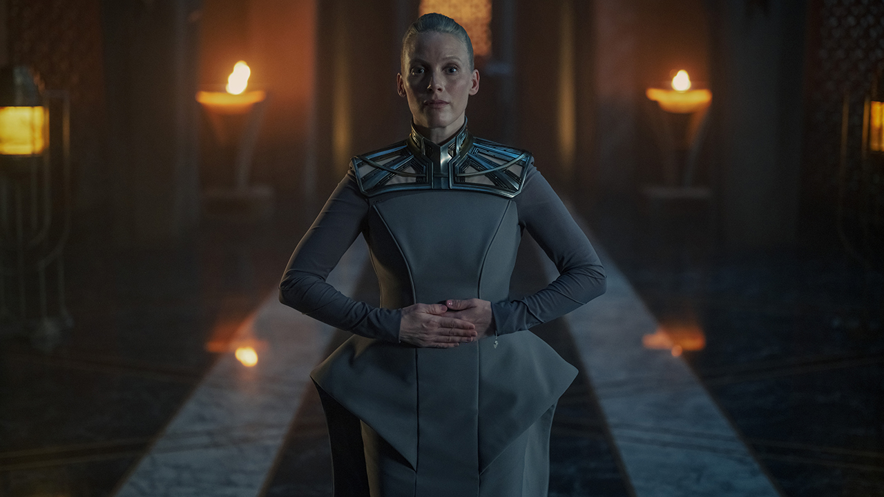 Demerzel standing in a corridor in Foundation season 3