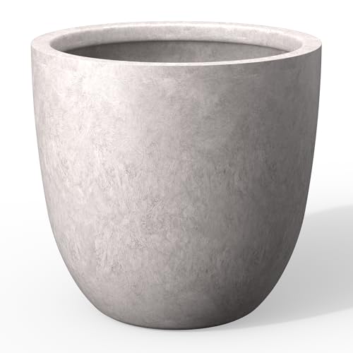 Kante 11.8" H X 14" Dia Medium Concrete Planter, Compact Round Plant Pot With Drainage Hole &amp;amp; Rubber Plug &amp;ndash; Breathable Handmade Cement Container for Tabletop, Desk, Patio, Light Dove Gray