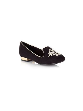 New Look Black and Gold Embroidered Slippers, now £10