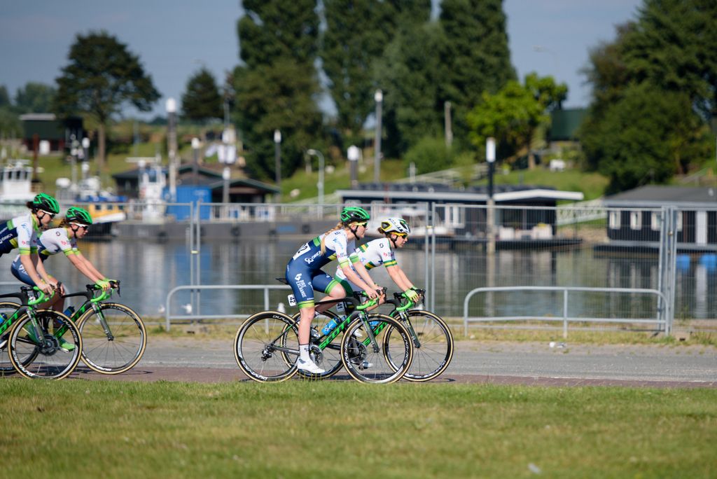 The Orica-AIS squad roll out to the start line